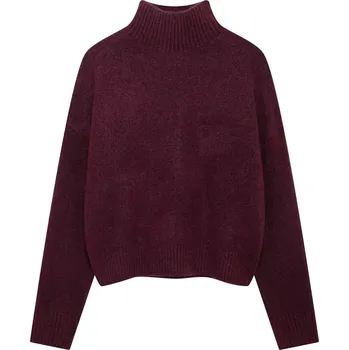 Dámský svetr Dámský rolákový svetr – vintage styl a hřejivý úplet Velikost: L, Barva (Varianta): Vínová