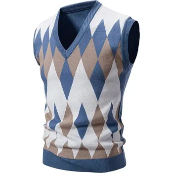 Pánský svetr Pánská svetr vesta – argyle vzor, bez rukávů, slim střih Velikost: XL, Barva (Varianta): Nebeská