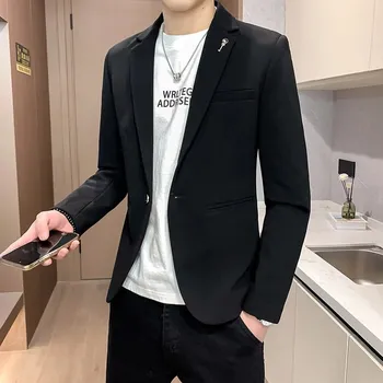 Sametové pánské sako v korejském stylu s elegantním střihem Velikost: XL, Barva (Varianta): Černá