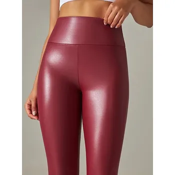 Dámské legíny Best Fashion Dámské koženkové legíny – vysoký pas, zateplené Vínová S