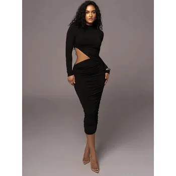 Dámské šaty Dámské přiléhavé šaty s výřezy – elegantní klubový styl Velikost: M, Barva (Varianta): Černá