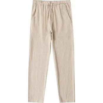 Pánské bavlněné kalhoty – volný střih, pohodlný len Barva: Khaki, Velikost: 5XL