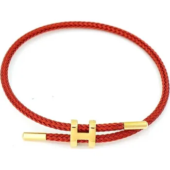 Náramek Pletený vintage náramek pro páry s ocelí | šperk - červený