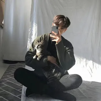 Pánský svetr Pánský podzimní kardigan – volný úplet s výstřihem Barva: Černá, Velikost: 3XL