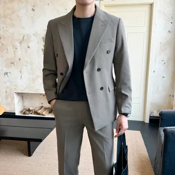 Pánský oblek Pruhovaný dvouřadý oblek – elegantní večeře a akce Velikost: M, Barva (Varianta): Greenish-gray