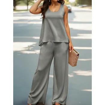 Dámská volnočasová souprava – top a široké kalhoty Velikost: XL, Barva (Varianta): Šedá