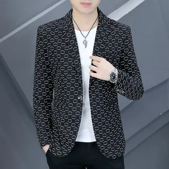 Slim fit pánské sako s potiskem – ležérní business styl Velikost: M, Barva (Varianta): Černá