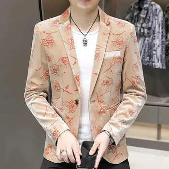 Tištěné korejské sako – módní model pro pódium Velikost: L, Barva (Varianta): Khaki