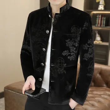 Sametové sako se stojáčkem – moderní styl do práce i města Velikost: XL, Barva (Varianta): Černá