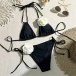 Dámské bikiny – krajkový vršek, šňůrky, brazilský střih Velikost: XL, Barva (Varianta): BS013-Black