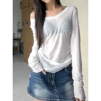 Dámské tenké tričko – přiléhavý střih, letní styl Velikost: L, Barva (Varianta): Bílá