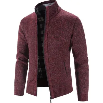 Pánský svetr Pánský pletený svetr na zip – pohodlný jarně-podzimní styl Barva: Bordová, Velikost: 3XL