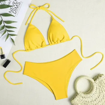 Dámské plavky Push-up bikiny dvoudílné – sexy plavky na pláž Barva: Zlatá, Velikost: M