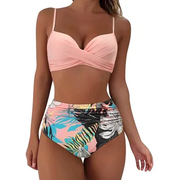Dámské plavky Dámské push-up bikiny s retro vysokým pasem a potiskem Velikost: XL, Barva (Varianta): fenhua