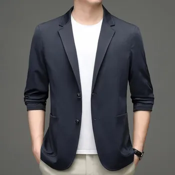 Luxusní jarně-podzimní sako – lehký a univerzální elegantní kabát Velikost: M, Barva (Varianta): Tmavě modrá