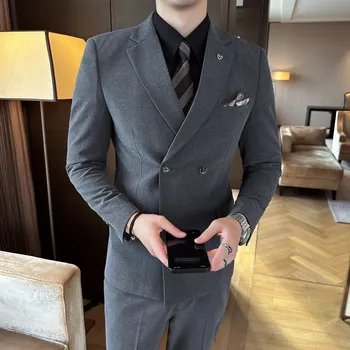 Třídílný pánský oblek s dvouřadým sakem a vestou Velikost: 4XL, Barva (Varianta): Medium grey