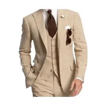 Pánský slavnostní oblek – 3dílný set se sakem a kalhotami Velikost: M, Barva (Varianta): Khaki