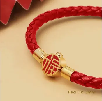 Náramek Kožený náramek pro štěstí | dámský šperk - Červená 5,2 mm , 18 cm
