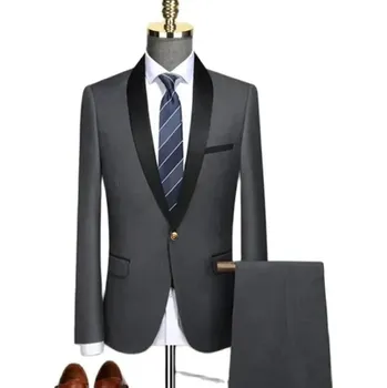 Pánský oblek Dvoudílný oblek pro svatební akce ve větších velikostech Velikost: L, Barva (Varianta): Tmavě šedá