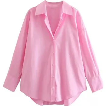 Dámská košile Dámská oversize košile – dlouhý rukáv, pestrý vzor Barva: Růžová, Velikost: S