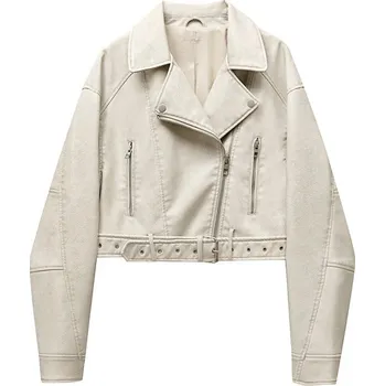 Dámský křivák Dámská koženková bunda – krátký vintage střih, opasek Velikost: S, Barva (Varianta): Grind white