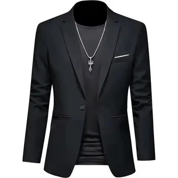 Pánské sako – podzimní business styl, slim fit střih Barva: Černá, Velikost: M