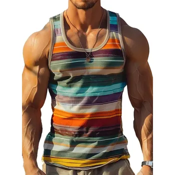 Pánské tričko Pánský tílko s proužky – 3D potisk, volný letní styl Velikost: 150, Barva (Varianta): Vest-ZFA38881