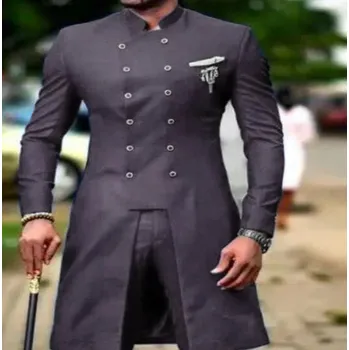 Slim pánský oblek v africkém stylu pro slavnostní události Velikost: 4XL, Barva (Varianta): Tmavě šedá
