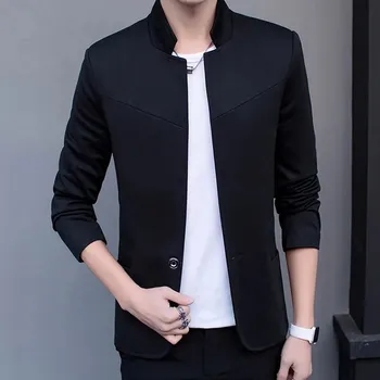 Stojáčkové sako – korejský dvouknoflíkový casual kabát Velikost: L, Barva (Varianta): 1. Black