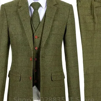 Třídílný oblek – vlněný slavnostní komplet pro svatby a akce Velikost: 4XL, Barva (Varianta): Tmavě zelená