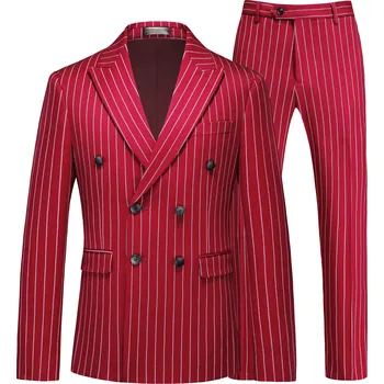Business oblek s pruhy – módní dvoudílný střih pro muže Velikost: 4XL, Barva (Varianta): Červená