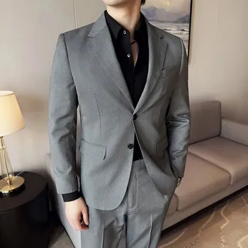 Pánský oblek Lehký letní oblek s jemným vzorem pro svatby i business Velikost: XL, Barva (Varianta): Šedá