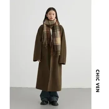 Dámský kabát Dámský vlněný kabát – retro styl s dvojitým zapínáním Velikost: L, Barva (Varianta): Kávová