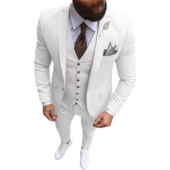 Slim fit formální trojdílný oblek s vestou a sakem Velikost: 4XL, Barva (Varianta): Bílá