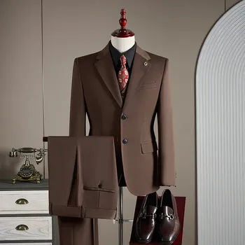 Vlněný svatební oblek – britský střih pro business i slavnost Velikost: 4XL, Barva (Varianta): Brown coffee color