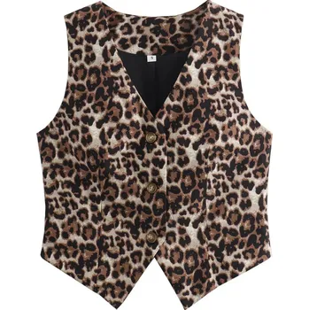 Dámská vesta Dámská letní vesta – leopardí vzor, výstřih do V, krátký střih Barva: Leopardí, Velikost: S