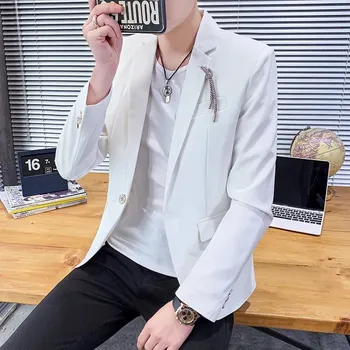 Pánské sako Korejské business sako – ležérní styl pro podzimní sezónu Velikost: M, Barva (Varianta): Bílá