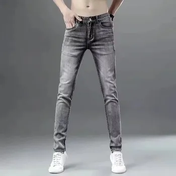 Pánské džíny Pánské džíny slim fit – elastické, kouřově šedé, módní styl Barva: Šedá, Velikost: 28