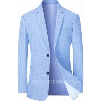 Pánské sako Lněné sako slim fit – formální styl pro jaro a léto Velikost: 5XL, Barva (Varianta): Modrá