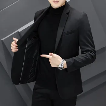 Zateplené sako s dvojitou přezkou – korejský yuppie styl Velikost: L, Barva (Varianta): Černá