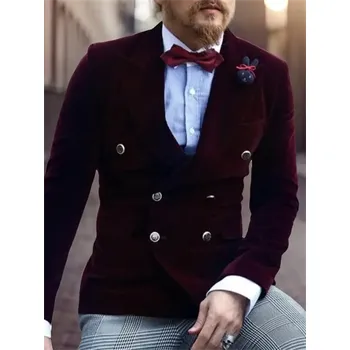 Pánské sako Sametové pánské sako – dvouřadý styl, italské provedení Velikost: 3XL, Barva (Varianta): Bordová