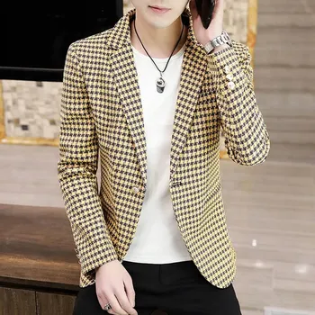 pánské sako se vzorem – business casual styl Velikost: L, Barva (Varianta): Žlutá