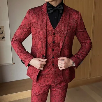 Pánský oblek Večerní dvoudílný oblek – jednoduché elegantní provedení Velikost: XL, Barva (Varianta): Vínová