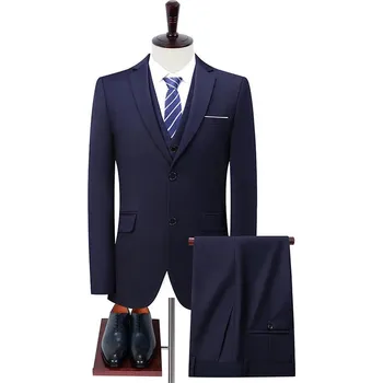 Pánský oblek Elegantní třídílný oblek – stylová business sada Velikost: M, Barva (Varianta): Tmavě modrá