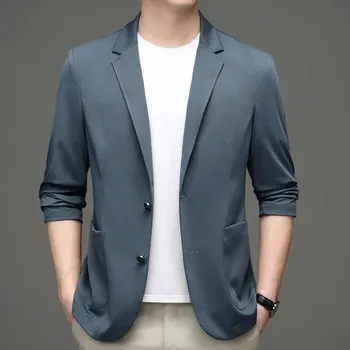 Luxusní jarně-podzimní sako – lehký a univerzální elegantní kabát Velikost: XS, Barva (Varianta): Modrá