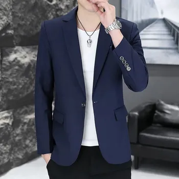 Pánské sako Slim fit blazer – trendy korejský styl do města Velikost: XL, Barva (Varianta): Modrá
