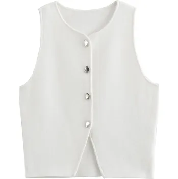 Dámská vesta Dámská pletená vesta s knoflíky, streetwear styl Barva: Bílá, Velikost: L