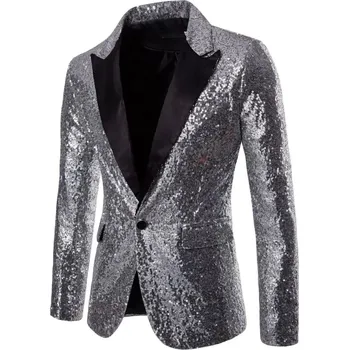 Pánské sako s flitry – elegantní oblek na večerní akce Velikost: XL, Barva (Varianta): Stříbrná