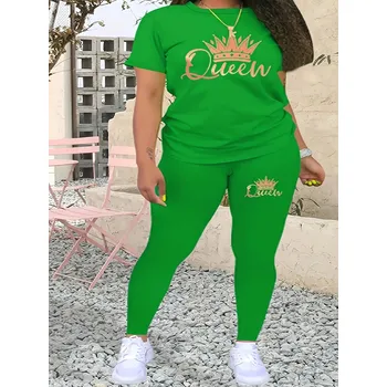 Dvoudílný dámský komplet s potiskem – pohodlné nošení Barva: Zelená, Velikost: XL