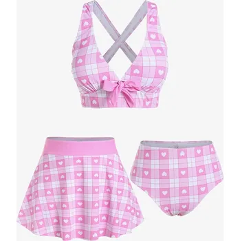 Plavky 3v1 pro ženy – tankiny, kalhotky a vysoký pas Barva: Světle Růžová, Velikost: XL